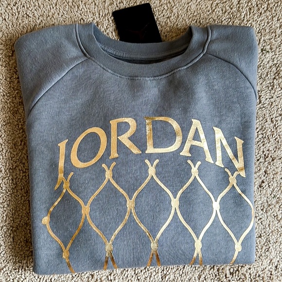 Jordan Jumpman Gray and Gold Basketball Net Graphic Sweatshirt Sz M 10 - 12 NWT - Picture 2 of 13
